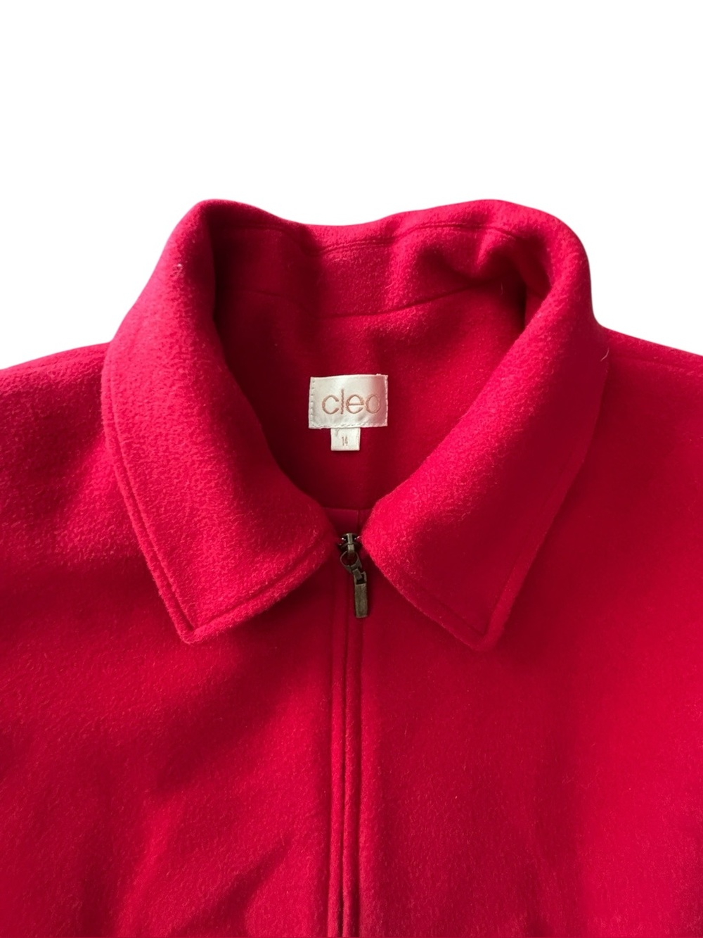 Cleo Wool/Cashmere Blend Red Textured Zip Front Collared Sweater Size 14